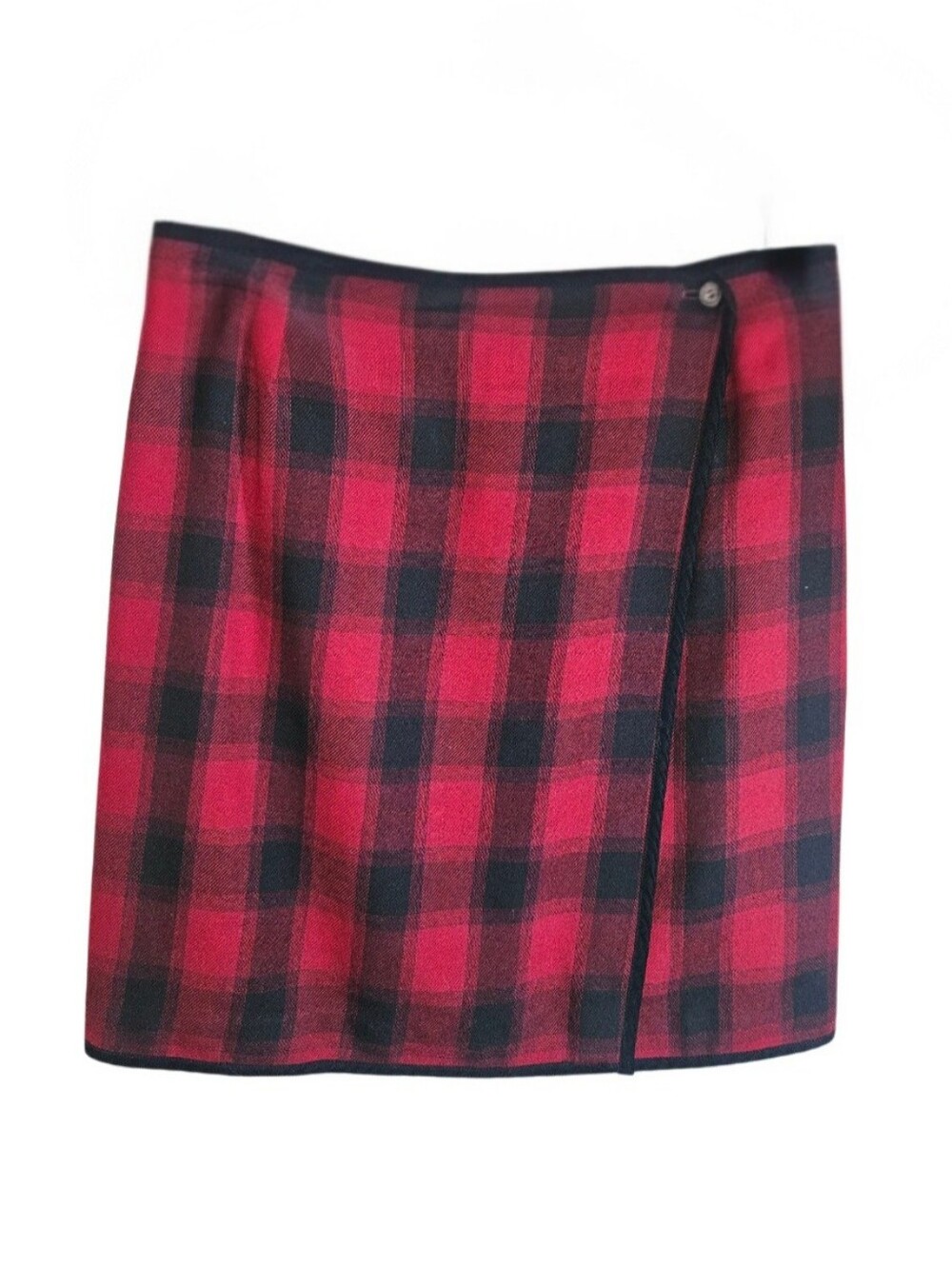 Vintage Breeches 100% Wool Plaid Red & Black Wrap Skirt Size 14
